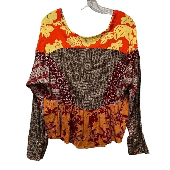 Free People Medium Aloha State of Mind Patchwork Dolman Festival Blouse O3 - Picture 4 of 6